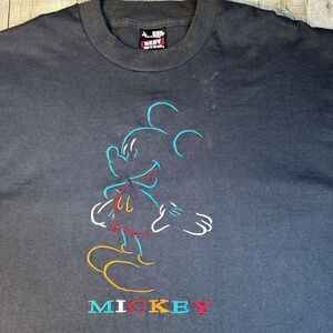 Rare Vintage Fruit Of The Loom Mickey Mouse Embroidered Logo T Shirt 90s L